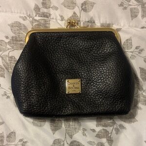 Dooney & Bourke Black Leather Wristlet with Gold Accents